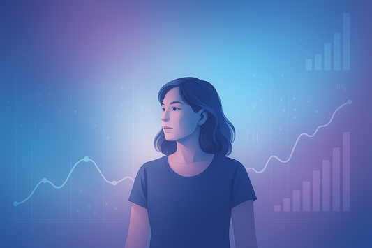 Abstract digital image of a woman surrounded by graphs and soft light, symbolizing empowerment through health tech and personalized weight loss with Metabolix